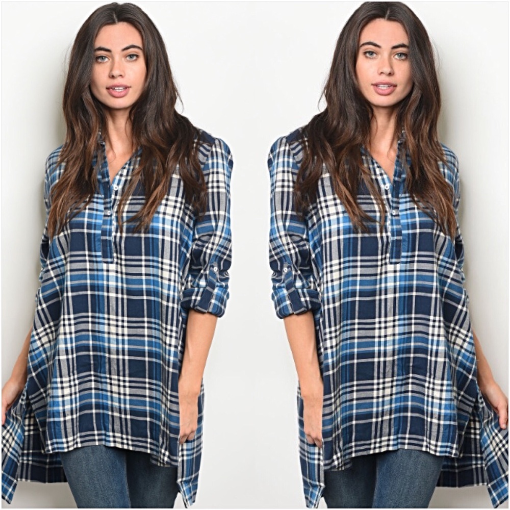 Perfect Plaid Relaxed Tunic Shirt Top SM - Picture 3 of 6